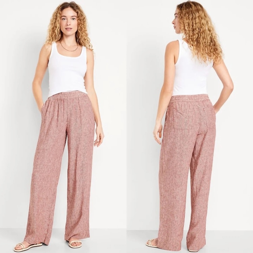 Old navy high waisted linen blend wide leg pants medium